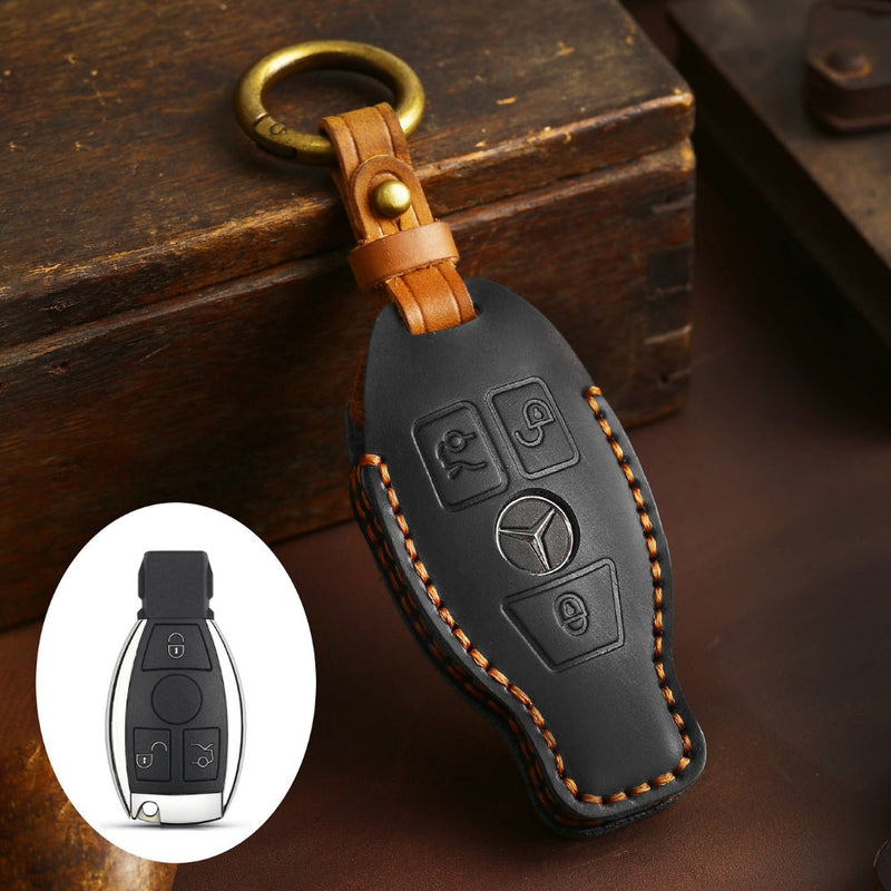 Chargez l&#39;image dans la visionneuse de la galerie, Mercedes Benz Handcrafted Genuine Leather Car Key Fob Protective Cover Case For Benz A, B, C, E, S-Class, GLC, GLE, GLK
