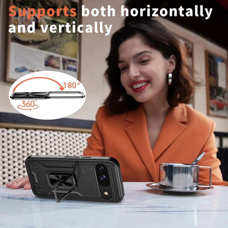 Cargue la imagen en el visor de la galería, Google Pixel 9 / 9 Pro - TPU+PC 2-in-1 Material Shockproof Protective Case with Metal Rotating Stand - Polar Tech Australia
