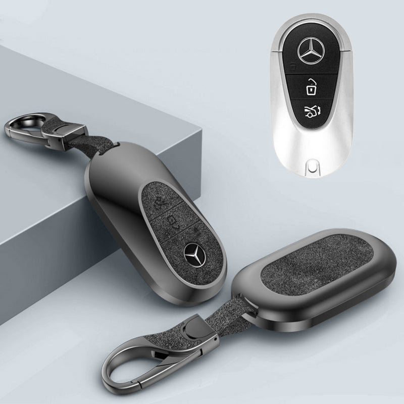 Chargez l&#39;image dans la visionneuse de la galerie, Mercedes Benz Aluminum Alloy Leather Car Key Fob Protection Case Cover For Benz A, C, E, S, G-Class, GLA, GLB, GLC, GLE, GLS, CLA, CLS, EQC
