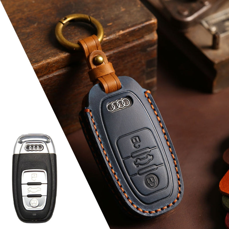 Load image into Gallery viewer, Audi Handcrafted Genuine Leather Car Key Fob Case Cover For A3, A4, A5, A6, A8, Q2, Q5, Q7, Q8, e-tron
