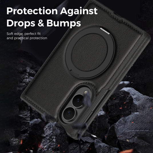 Samsung Galaxy Z Fold8 5G - Magnetic Leather Case with 360° Rotating Foldable Stand