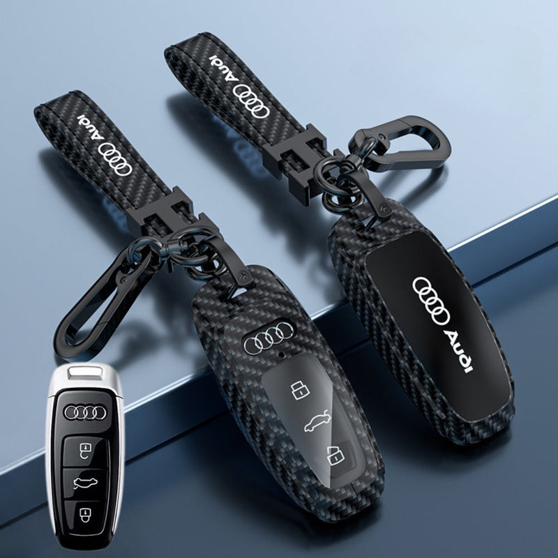 Load image into Gallery viewer, Audi Zinc Alloy + Carbon Fiber Texture Car Key Fob Case Cover For A3, A4, A5, A6, Q2, Q3, Q5, Q7, Q8, e-tron
