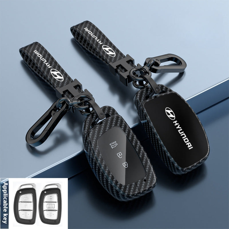 Load image into Gallery viewer, Hyundai Zinc Alloy + Carbon Fiber Texture Car Key Fob Case Cover For Palisade, Elantra, Accent, Kona, Santa Fe, Veloster
