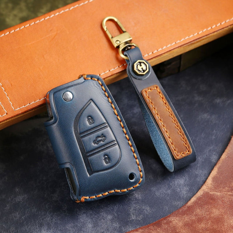Chargez l&#39;image dans la visionneuse de la galerie, Toyota Handcrafted Genuine Leather Folding Car Key Fob Protective Case Cover For RAV4, Avalon, Avensis, Aygo, Camry, Corolla
