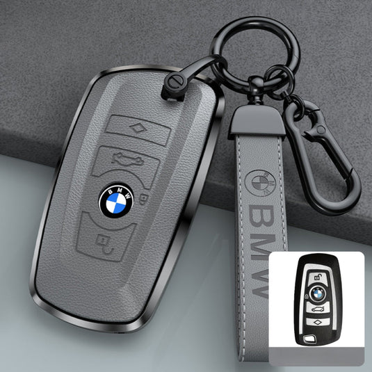 BMW Zinc Alloy + Leather Protection Car Key Fob Case Cover For 1, 2, 3, 5, 7 Series, X3, X5, X6
