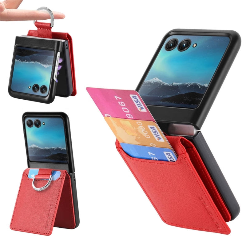 Load image into Gallery viewer, [With Card Slot] Motorola Razr 40/Ultra - Litchi Texture Leather Ring Wallet Phone Case - Polar Tech Australia
