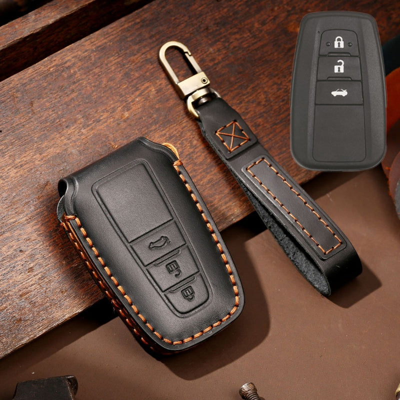Chargez l&#39;image dans la visionneuse de la galerie, Toyota Handcrafted Genuine Leather Car Key Fob Protective Case Cover For Camry, C-HR, Corolla, RAV4, Avalon, Land Cruiser, Prado, Prius
