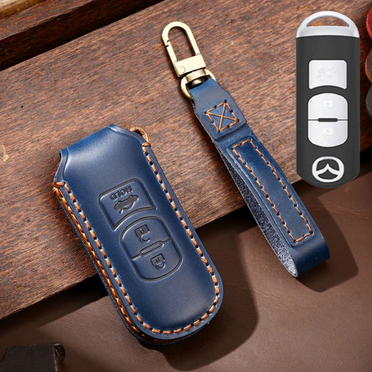 Mazda Handcrafted Genuine Leather Folding Car Key Fob Case Cover For CX-5, CX-4, CX-3