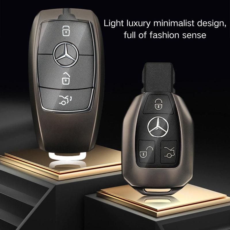 Chargez l&#39;image dans la visionneuse de la galerie, Mercedes Benz Carbon Fiber Metal Protective Car Key Fob Case Cover For Benz A, B, C, E, GLC, GLE
