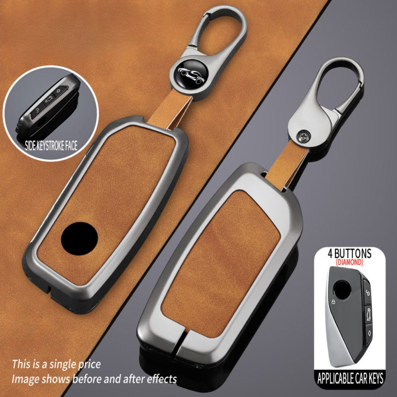 Load image into Gallery viewer, BMW Zinc Alloy + Leather Protection Car Key Fob Case Cover For X1, X6, X7, ix1, ix40, ix50
