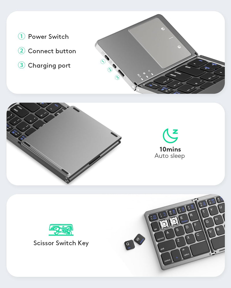 Load image into Gallery viewer, Foldable Bluetooth Keyboard with Touchpad Portable Wireless Keyboard , Rechargeable Full Size Ultra Slim Pocket Folding Keyboard for Android Windows iOS Tablet And Mobile Phone - Polar Tech Australia

