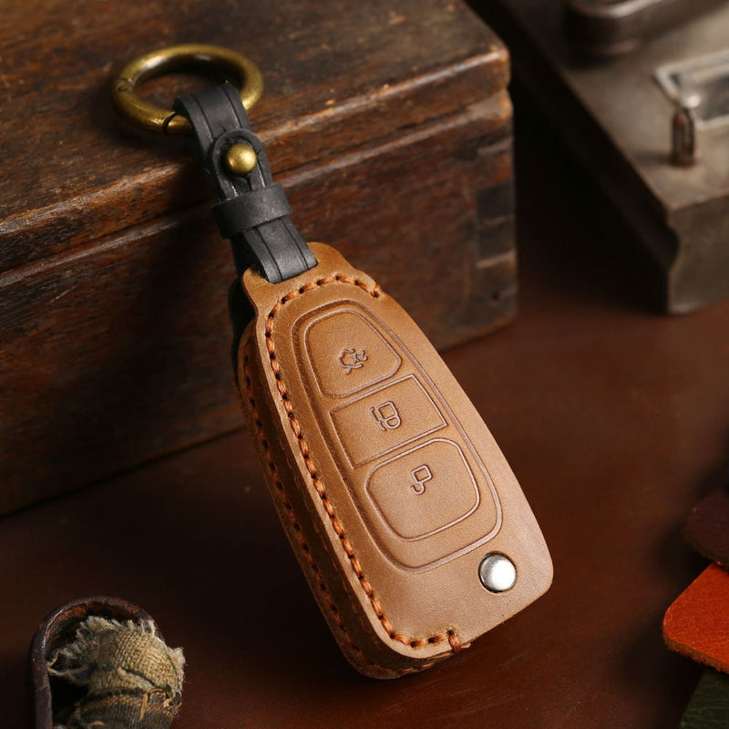 Chargez l&#39;image dans la visionneuse de la galerie, Ford Handcrafted Genuine Leather Car Key Fob Protective Case Cover For Kuga, Edge, Ranger, Mondeo, Focus
