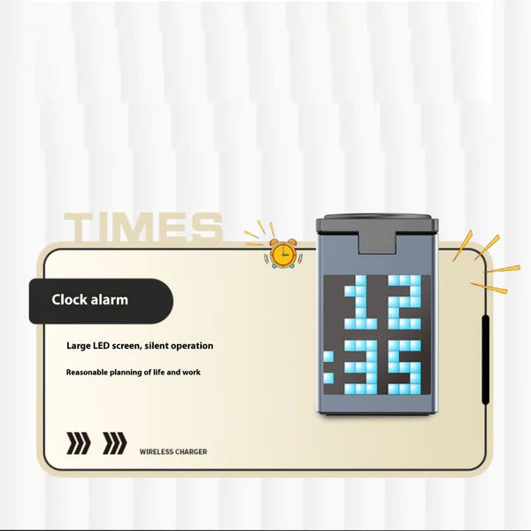 Load image into Gallery viewer, [Built-In Pixel Animation LCD] 6 in 1 Aluminum Stand Alarm Clock QI 15W MagSafe Wireless Charging Bluetooth Speaker Magnet Stand - Polar Tech Australia
