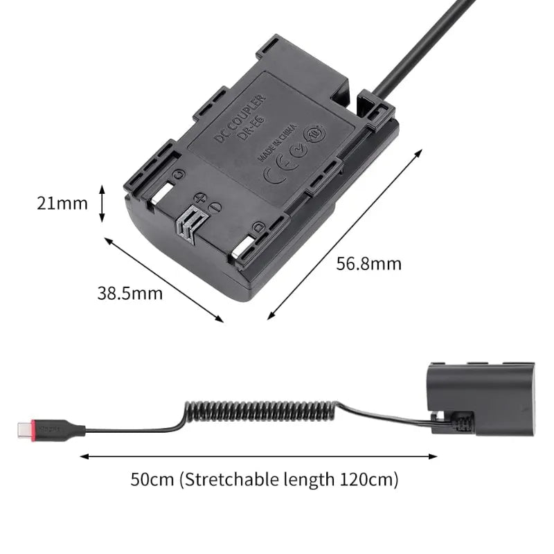 Cargue la imagen en el visor de la galería, [LP-E6][Type-C] Canon EOS 5D4 80D 5D2 5D3 70D 60D 6D 7D2 7D 5DRS 6D2 R7 - Cameras Spring Cable Dummy Battery - Polar Tech Australia
