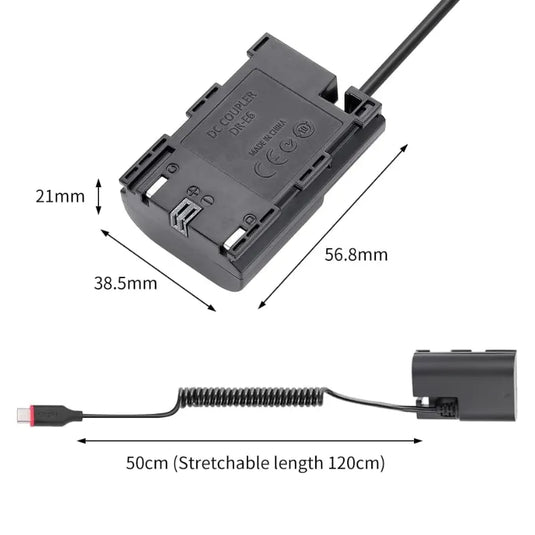 [LP-E6][Type-C] Canon EOS 5D4 80D 5D2 5D3 70D 60D 6D 7D2 7D 5DRS 6D2 R7 - Cameras Spring Cable Dummy Battery - Polar Tech Australia