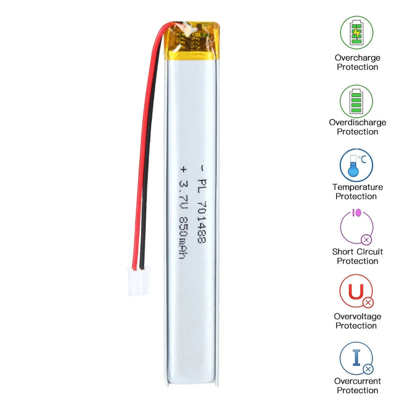 Cargue la imagen en el visor de la galería, [PH2.0-JST Connector][701488] Universal 850mAh 3.7V Rechargeable Li-Ion Lithium Polymer Battery - Polar Tech Australia
