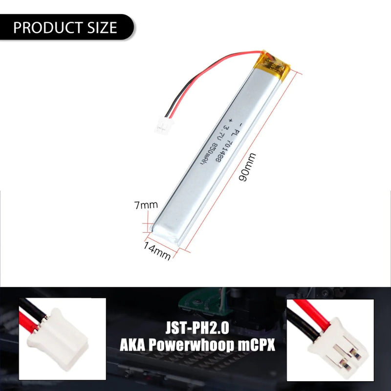 Cargue la imagen en el visor de la galería, [PH2.0-JST Connector][701488] Universal 850mAh 3.7V Rechargeable Li-Ion Lithium Polymer Battery - Polar Tech Australia
