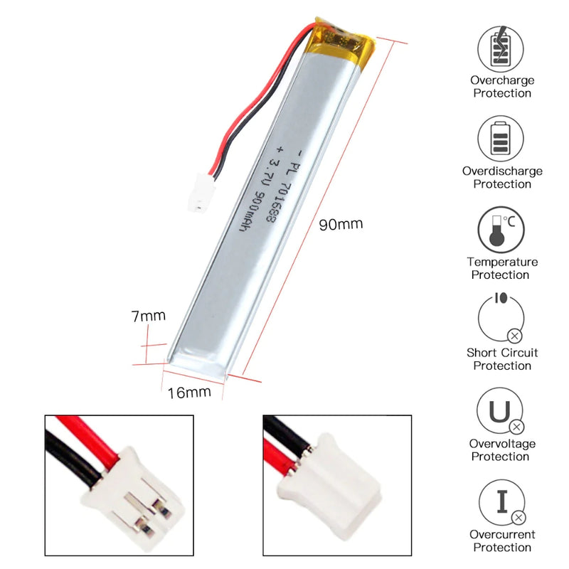 Cargue la imagen en el visor de la galería, [PH2.0-JST Connector][701688] Universal 900mAh 3.7V Rechargeable Li-Ion Lithium Polymer Battery - Polar Tech Australia
