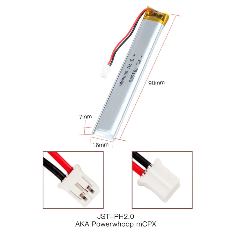 Cargue la imagen en el visor de la galería, [PH2.0-JST Connector][701688] Universal 900mAh 3.7V Rechargeable Li-Ion Lithium Polymer Battery - Polar Tech Australia
