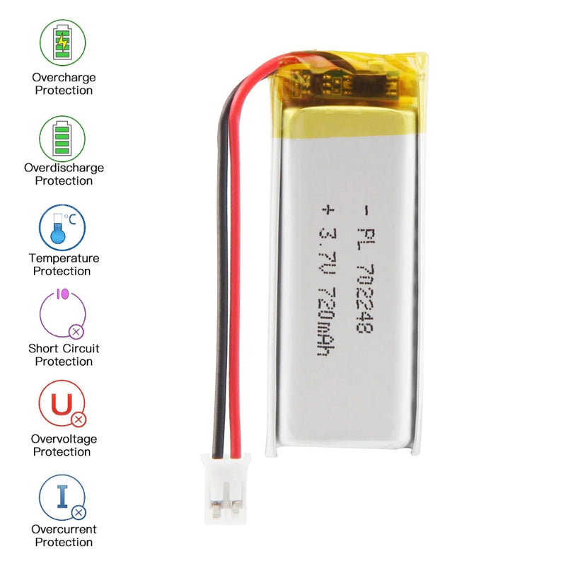 Chargez l&#39;image dans la visionneuse de la galerie, [PH2.0-JST Connector][702248] Universal 720mAh 3.7V Rechargeable Li-Ion Lithium Polymer Battery - Polar Tech Australia
