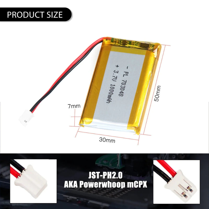 Cargue la imagen en el visor de la galería, [PH2.0-JST Connector][703048] Universal 1000mAh 3.7V Rechargeable Li-Ion Lithium Polymer Battery - Polar Tech Australia
