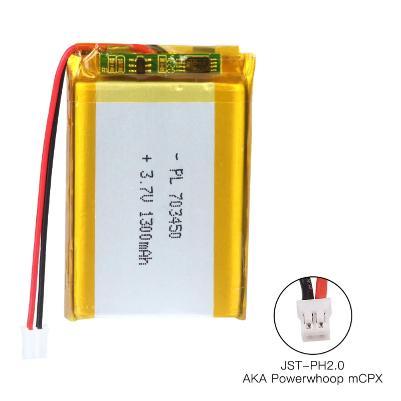 Cargue la imagen en el visor de la galería, [PH2.0-JST Connector][703450] Universal 1300mAh 3.7V Rechargeable Li-Ion Lithium Polymer Battery - Polar Tech Australia
