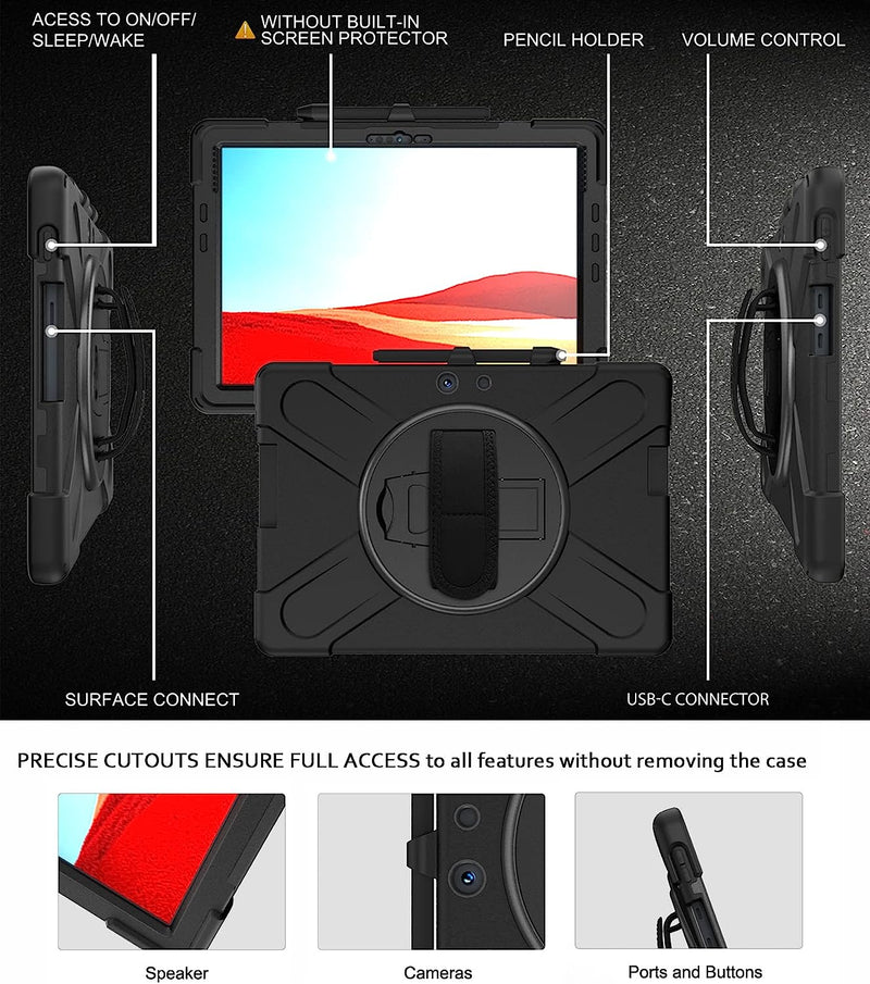 Cargue la imagen en el visor de la galería, Microsoft Surface Go 1/2/3 - 360 Degree Rotate Shockproof Heavy Duty Tough Stand Case Cover With Strap &amp; Pen Holder - Polar Tech Australia
