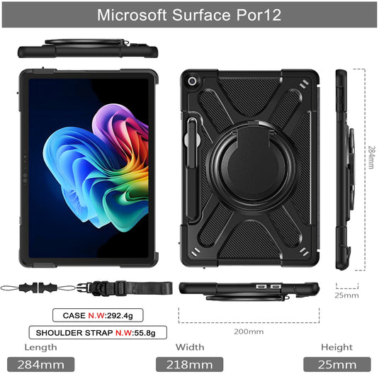 Microsoft Surface Pro 12 (2025) - 360 Degree Rotate Shockproof Heavy Duty Tough Stand Case Cover With Pen Holder