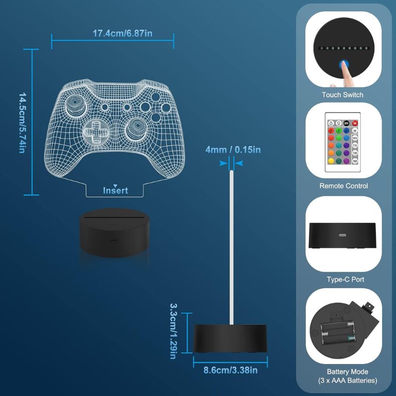 Cargue la imagen en el visor de la galería, 3D Gamepad Night Light Desk Lamps Kids Room Decor Best Festival Birthday Gifts for Game Fan
