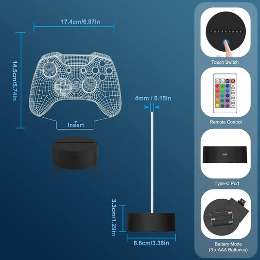 3D Gamepad Night Light Desk Lamps Kids Room Decor Best Festival Birthday Gifts for Game Fan
