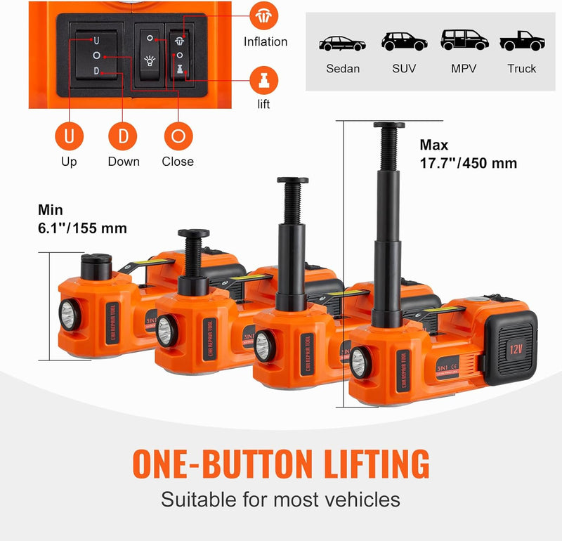 Load image into Gallery viewer, [4 in 1] 5 Ton Electric Car Jack 12V Scissor Jack Lift for Sedan and SUV, Portable &amp; Waterproof, LED Light, Inflatable Pump. Electric Impact Wrench - Polar Tech Australia
