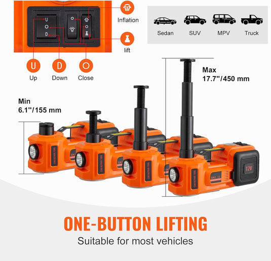 [4 in 1] 5 Ton Electric Car Jack 12V Scissor Jack Lift for Sedan and SUV, Portable & Waterproof, LED Light, Inflatable Pump. Electric Impact Wrench - Polar Tech Australia