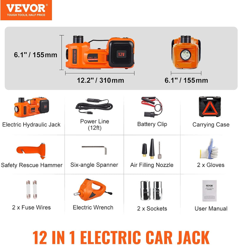 Load image into Gallery viewer, [4 in 1] 5 Ton Electric Car Jack 12V Scissor Jack Lift for Sedan and SUV, Portable &amp; Waterproof, LED Light, Inflatable Pump. Electric Impact Wrench - Polar Tech Australia
