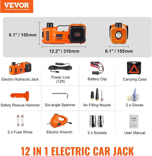 [4 in 1] 5 Ton Electric Car Jack 12V Scissor Jack Lift for Sedan and SUV, Portable & Waterproof, LED Light, Inflatable Pump. Electric Impact Wrench - Polar Tech Australia