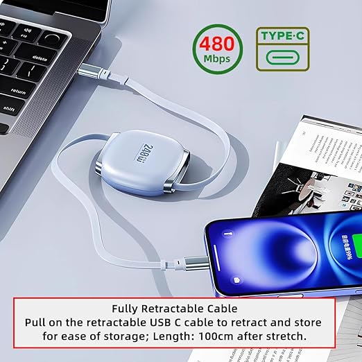 [Retractable] Universal PD 240W USB-C Type-C Charging & Data Cable (1M) - Polar Tech Australia