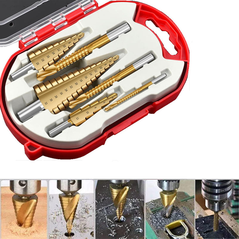Chargez l&#39;image dans la visionneuse de la galerie, [6 in 1] HSS Steel Metal Titanium Coated Drill Bit Set Multipurposed Metalworking, Woodworking, Hole Drilling, Multiple Holes Raised Bit
