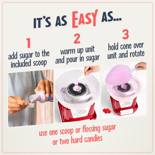 Nostalgia Electrics Cotton Candy Machine - Mini Automatic DIY Cotton Candy Maker - Perfect Gift for Home Party Use - Polar Tech Australia