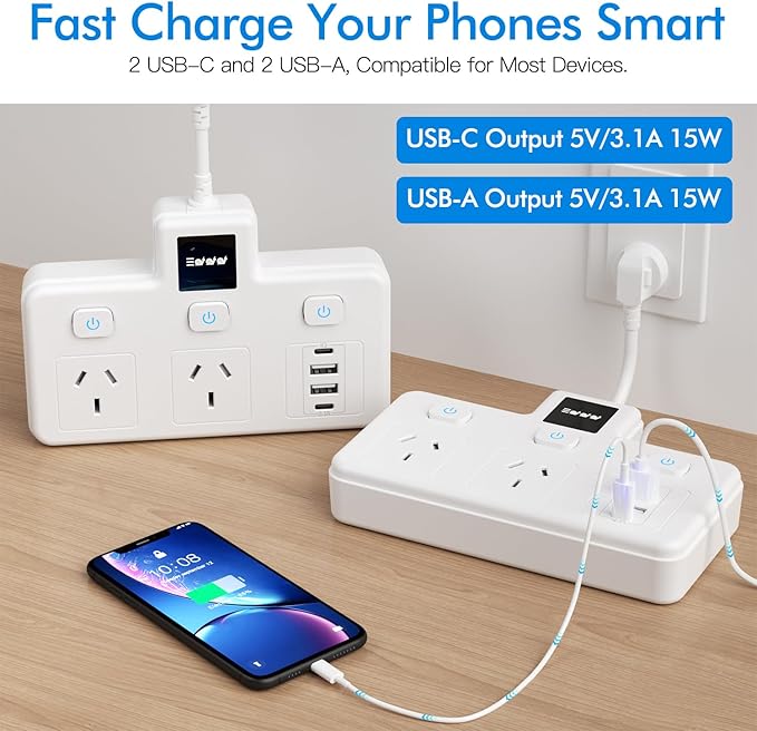Load image into Gallery viewer, Multi-function Socket Power Strip Extension Board 2 Outlets + 2 USB + 2 USB-C PD 20W - Polar Tech Australia
