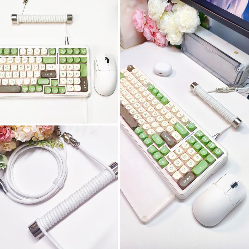 Chargez l&#39;image dans la visionneuse de la galerie, Custom Coiled 1.8M USB C Cable for Gaming Keyboard, Double-Sleeved Mechanical Keyboard Cable with Detachable Metal Aviator
