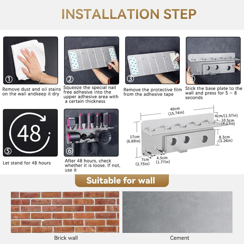 Cargue la imagen en el visor de la galería, Dyson Supersoni Hair Dryer Stainless Steel Airwrap Styler Organizer Storage Shelf Wall Mount Holder  Bathroom Hair Salon
