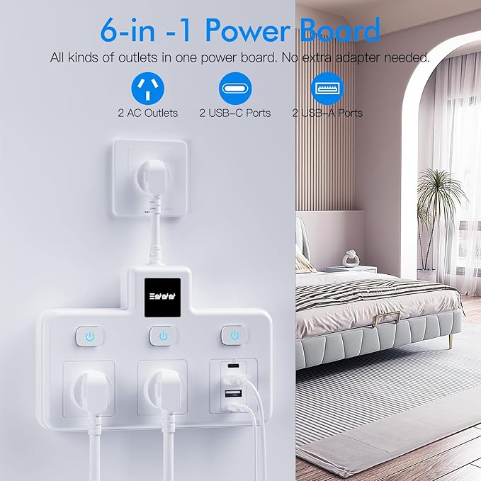 Load image into Gallery viewer, Multi-function Socket Power Strip Extension Board 2 Outlets + 2 USB + 2 USB-C PD 20W - Polar Tech Australia

