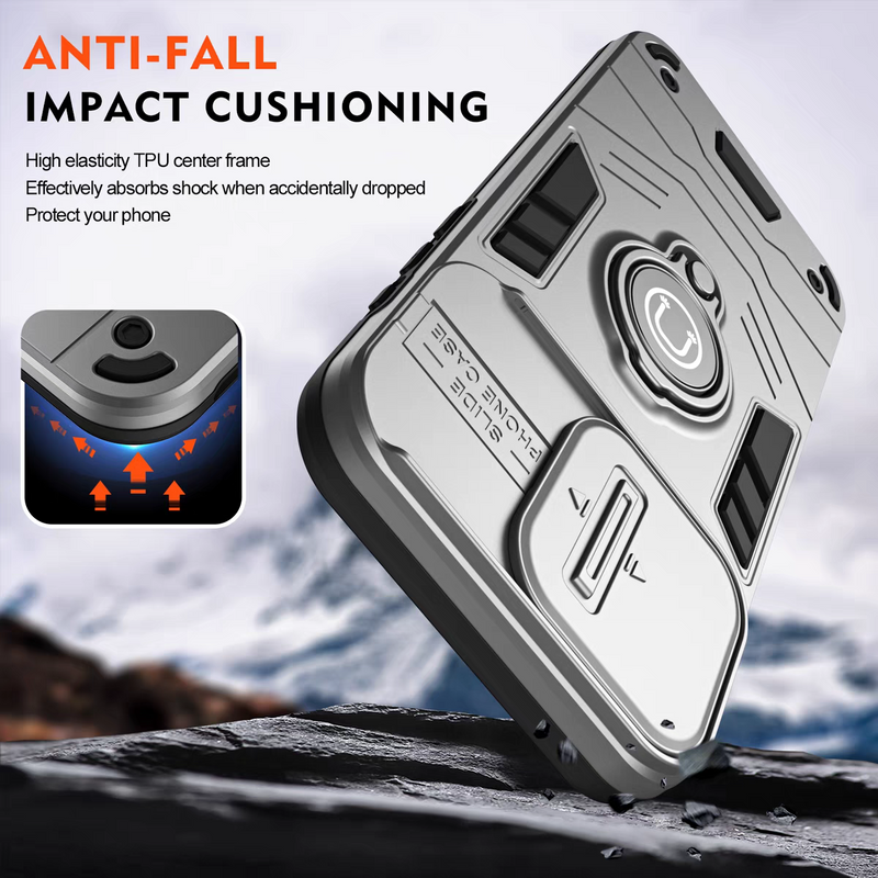 Load image into Gallery viewer, [Built-in Ring Bracket][With Slide Lens Cover] Motorola Moto G13/23 Mecha-style Anti-slip Protective Hard Heavy Duty Series Case - Polar Tech Australia
