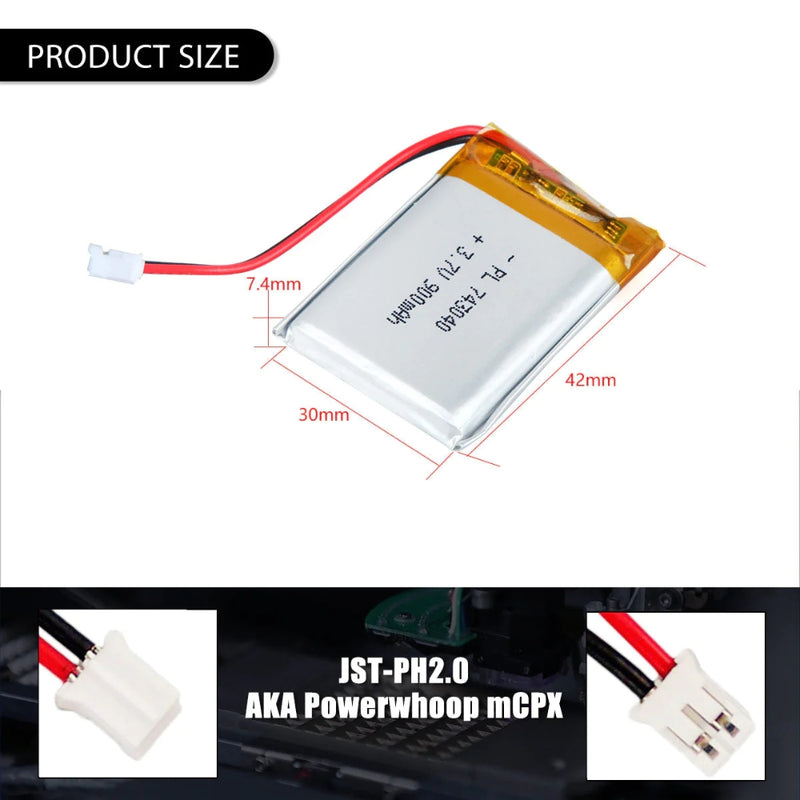 Cargue la imagen en el visor de la galería, [PH2.0-JST Connector][743040] Universal 900mAh 3.7V Rechargeable Li-Ion Lithium Polymer Battery - Polar Tech Australia
