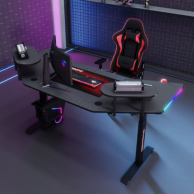 Chargez l&#39;image dans la visionneuse de la galerie, [Motorized Adjustable] Ultra Wide Large Gaming Desk with RBG LED Lights Carbon Fiber Surface with Cup Holder &amp; Headphone Hook
