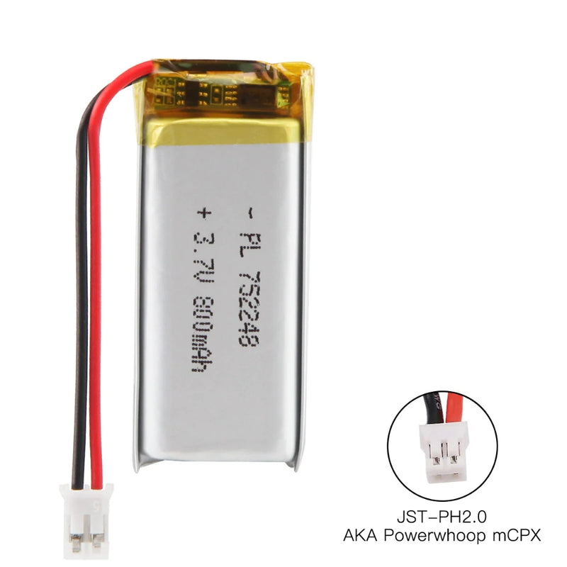 Cargue la imagen en el visor de la galería, [PH2.0-JST Connector][752248] Universal 800mAh 3.7V Rechargeable Li-Ion Lithium Polymer Battery - Polar Tech Australia
