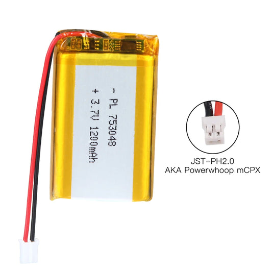 [PH2.0-JST Connector][753048] Universal 1200mAh 3.7V Rechargeable Li-Ion Lithium Polymer Battery - Polar Tech Australia