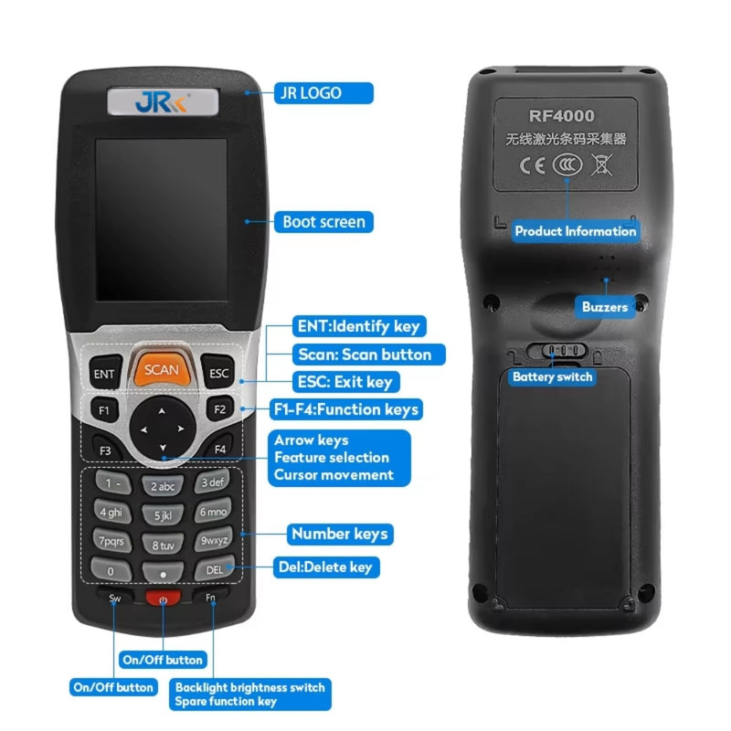 Cargue la imagen en el visor de la galería, [RF4000-1D] JRHC Black 2.2" TFT Color LCD Screen Portable Wireless Barcode Scanner
