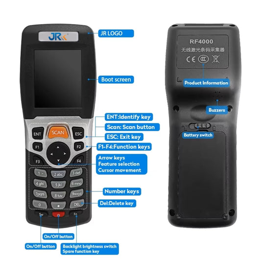 [RF4000-1D] JRHC Black 2.2" TFT Color LCD Screen Portable Wireless Barcode Scanner