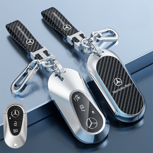 Mercedes Benz Zinc Alloy + Carbon Fiber Texture Car Key Fob Case Cover For Benz A, B, C, E, S, G-Class, GLA, GLB, GLC, GLE, GLS, CLA, CLS, EQC