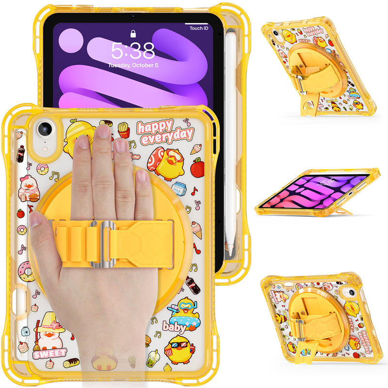 Cargue la imagen en el visor de la galería, [Built-in Pen Slot][With Shoulder Strap] Apple iPad Mini 6/7 8.3&#39;&#39; 6/7th Gen (2021/2024) Cartoon Kids Transparent Anti-Drop Protective Stand Case
